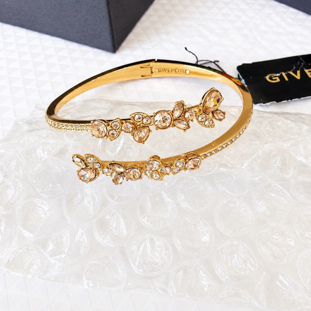 Givenchy Crystal Floral Bypass Cuff Bracelet Gold Tone Crystal NWT